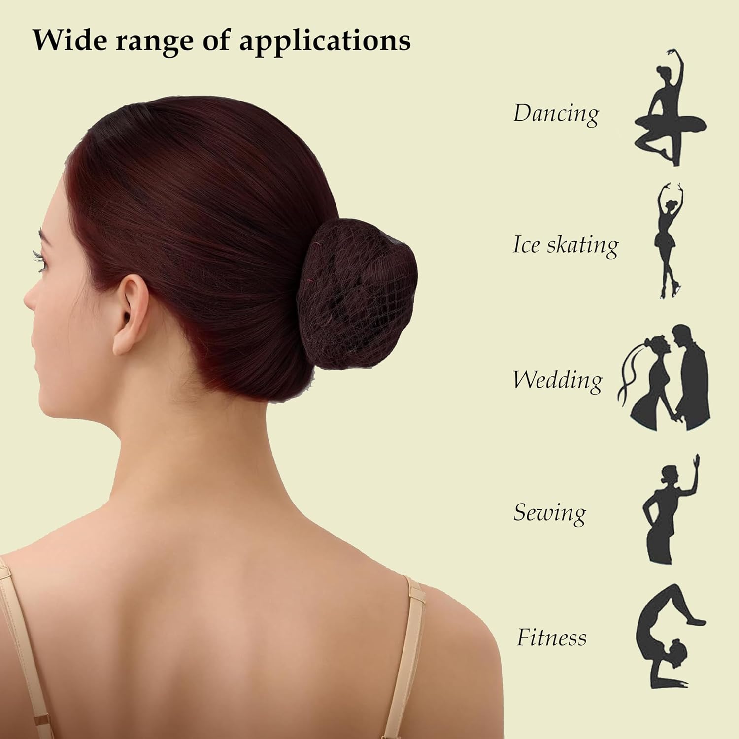 50Pcs Invisible Mesh Hair Nets and 50Pcs U Shaped Pins Set (100Pcs Total) - 20 Inch Elastic Hairnets for Bun Making, Ballet, Nurse, Flight Attendant（Black）