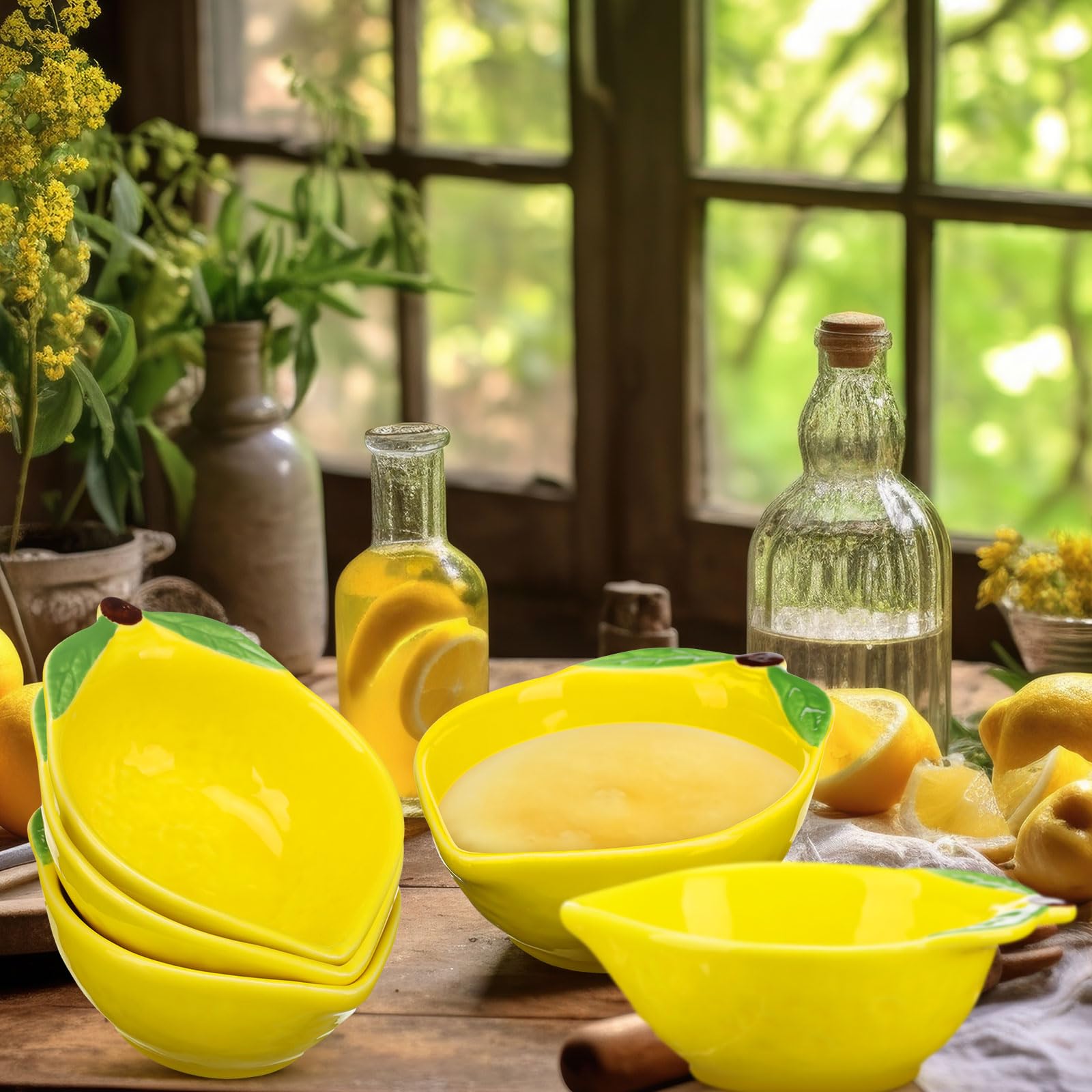 Tioncy Lot de 12 petits ramequins à dessert en céramique jaune citron, 170 g, passent au four, bols à assaisonnement pour servir de la sauce, des collations, du pudding
