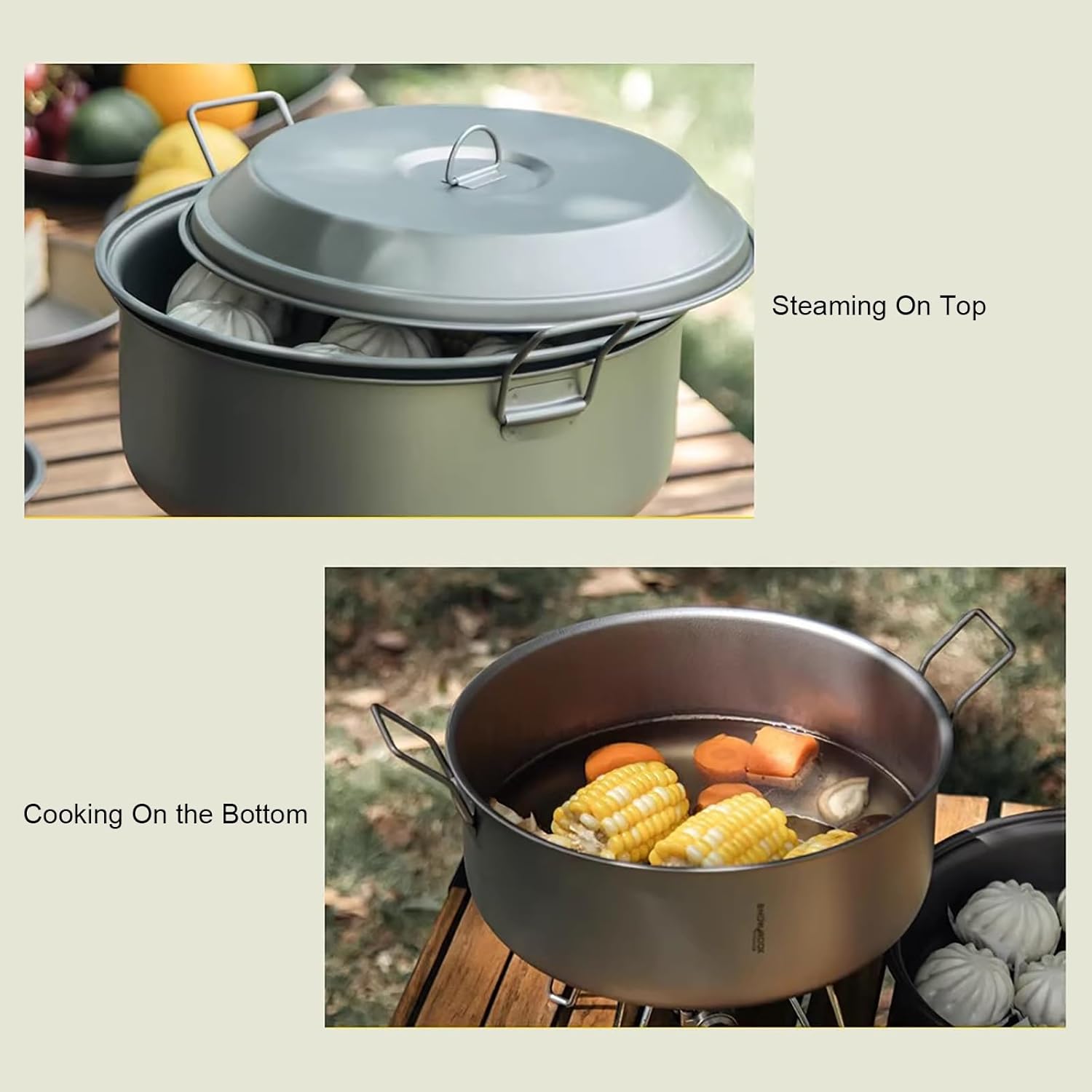 Titanium Pot, Multifunctional Camping Pots, Ultralight Soup Pot, with Handle and Steam Rack, Outdoor Camping Cookware, for Backpacking, Hiking
