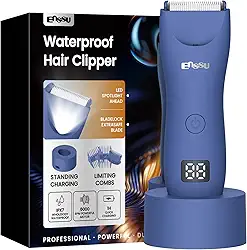 ENSSU Aparador de pelos corporais masculino – Aparador Meridiano à prova d'água com luz LED, motor rápido de 6000 RPM, 5 configurações de comprimento, IPX7 para púbico, peito e bolas (Azul)