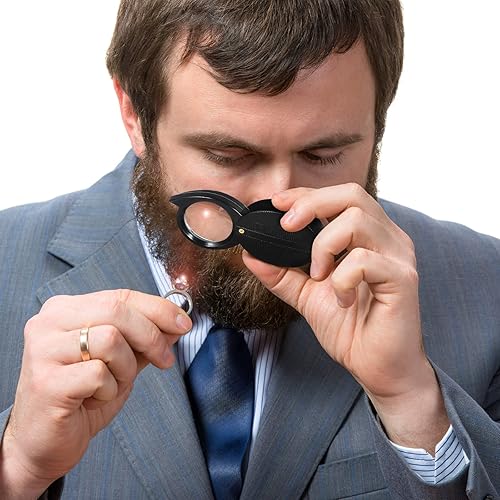 Miniatura 7 de Lupa pequeña, lupa de bolsillo de mano, pequeña lupa iluminada plegable de mano iluminada para leer monedas, pasatiempos y viajes