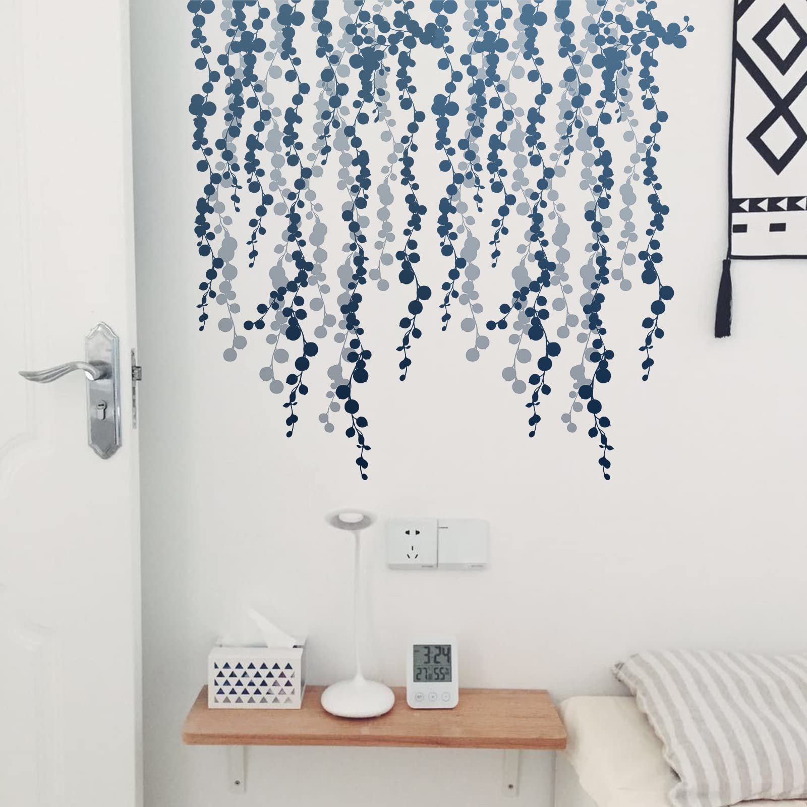 RoyoLam 6 Sheets Gradient Color Hanging String of Pearls Vine Wall Decal Living Room Succulents Wall Sticker PVC Removable Peel and Stick DIY Wall Art