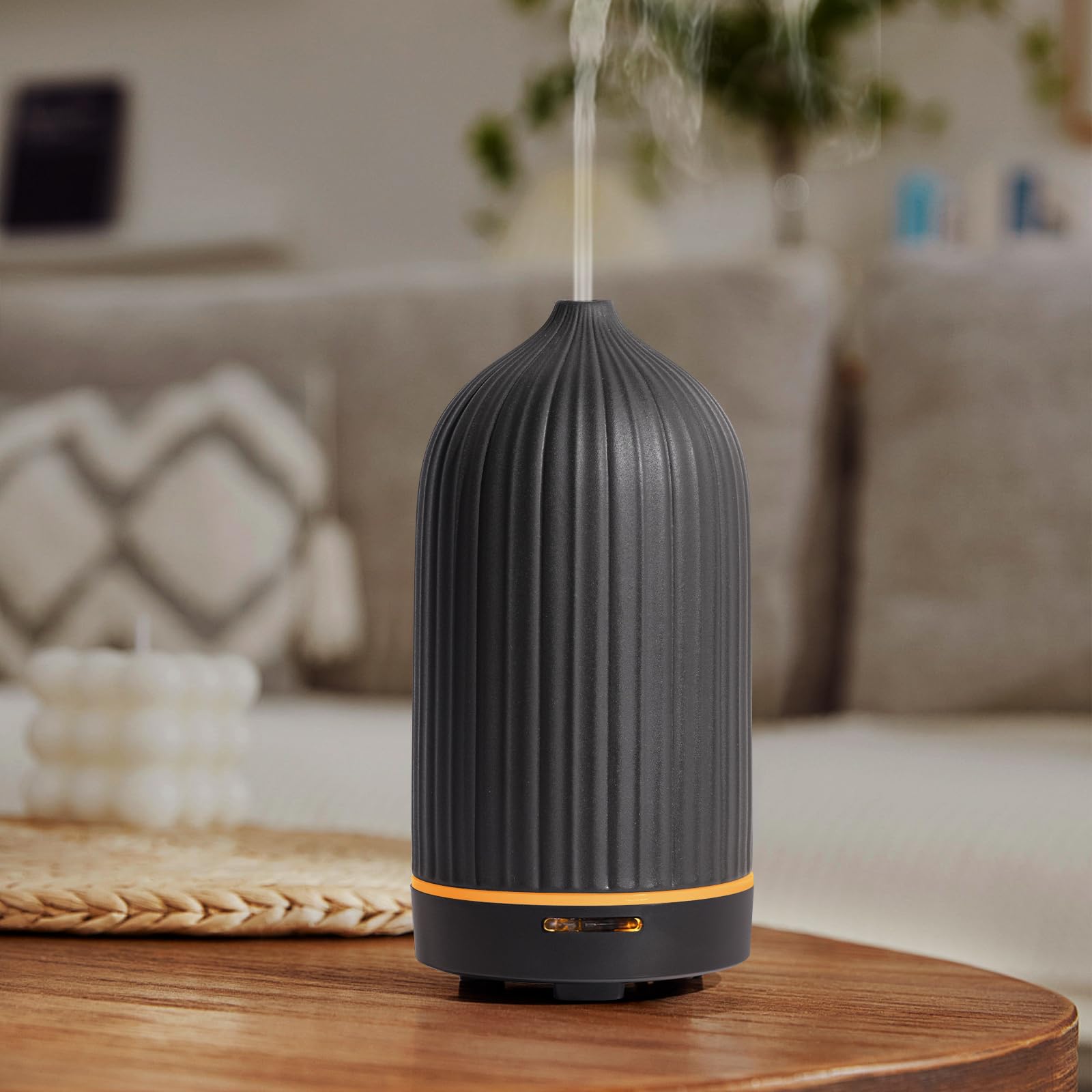 Wanlola Black Essential Oil Diffuser,Handcrafted Ceramic Diffuser,120Ml Ultrasonic Cool Mist Humidifier,Aromatherapy Diffuser With Waterless Auto-Off Function For Home Office Room,