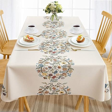 Urban Space Sicilia Table Linen Collection - Premium Water & Stain Resistant Dining Table Cover for 6 Seater, Anti Skid Table Cloth for Center Table, 1 Piece - (White Paisley, 6 Seater 52