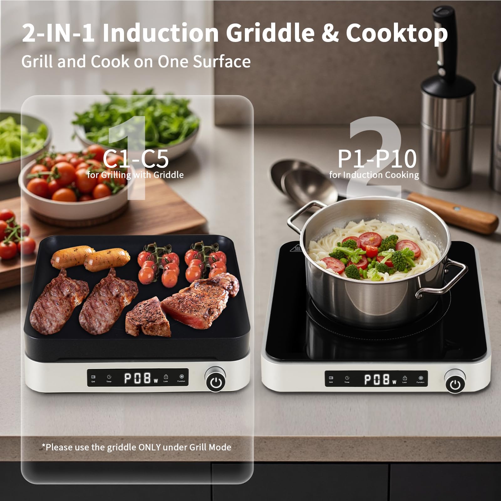 COOKTRON Kuchenka indukcyjna z płytą grillową (z pokrywką)
