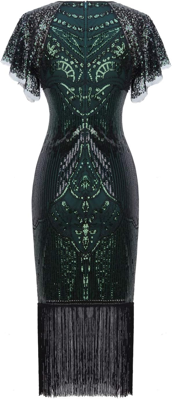 FAIRY COUPLE 1920s Knee Length Flapper Party Dress Layer Tassels Hem Sequined Cap Sleeve Cocktail Dresses - Image 3