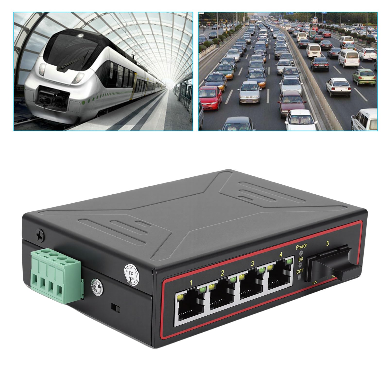 Bewinner Commutateur Ethernet Industriel 1 Port Optique 4 Ports Ethernet Convertisseur de Média Fibre 10/100 Mbps Montage sur Rail DIN, Emplacement Plug and Play Gigabit SFP Transmission Longue