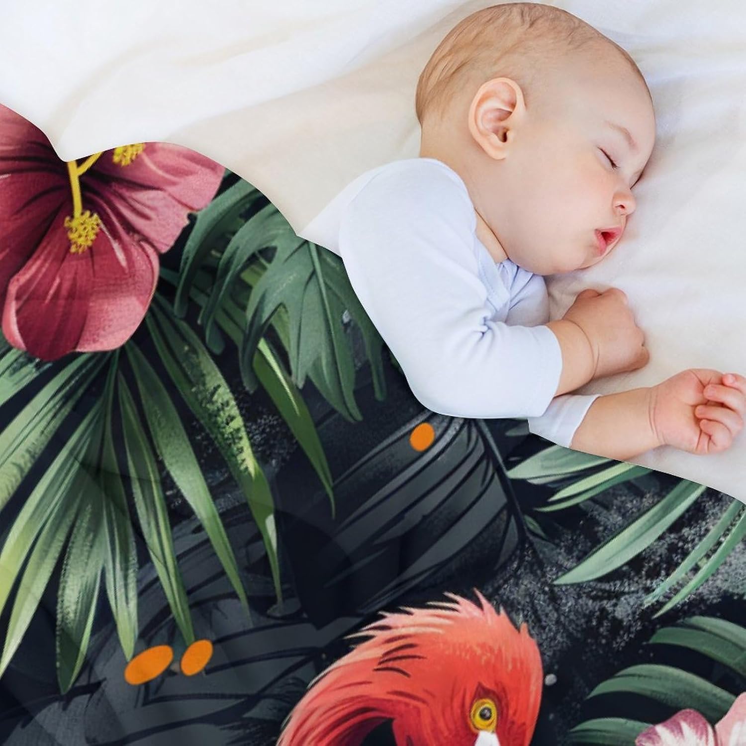 Colorful Flamingo Blanket, Soft Fuzzy Flannel Palm Tree Leaf Jungle Floral Throw Blanket for Sofa Couch Bed, Picnic, 40x50 Inch