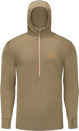 Lichenland Men's Merino Wool Hunting Hoodie Base Layer Sweatshirt Light Tan