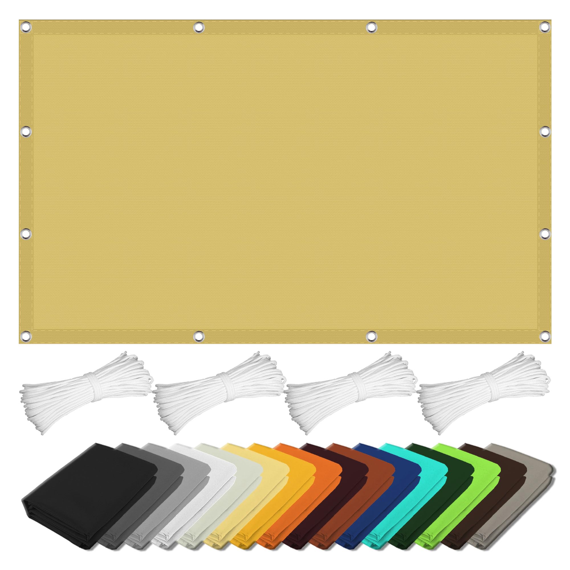 Filet d'ombrage jaune sable 1.5x6.5m avec oeillets et cordons pour terrasse