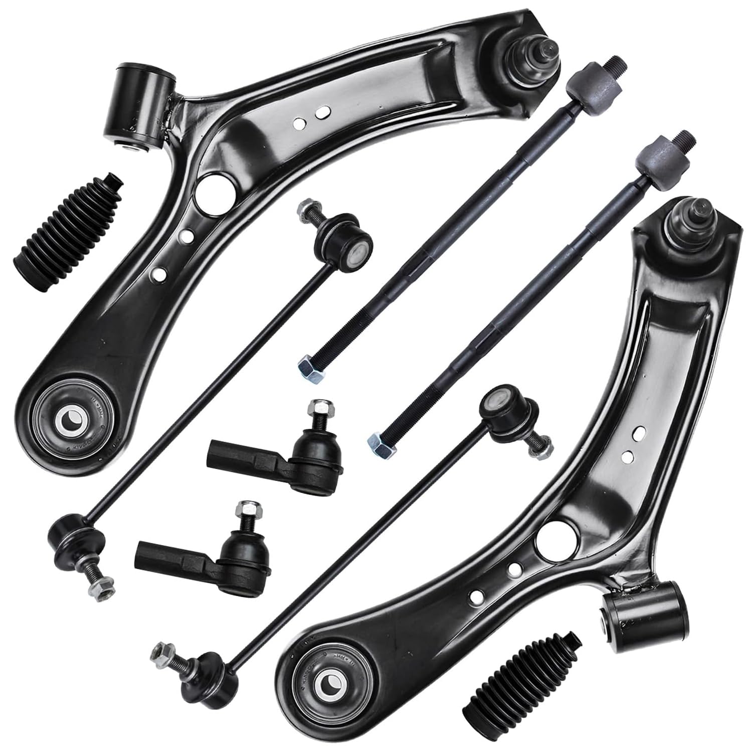 Detroit Axle - 10pc Front End Control Arms Kit for 07-13 Suzuki SX4 w/ 16mm Coarse Threads, Lower Control Arms w/Ball Joint Tie Rods Sway Bars Boots 2007 2008 2009 2010 2011 2012 2013 Replacement