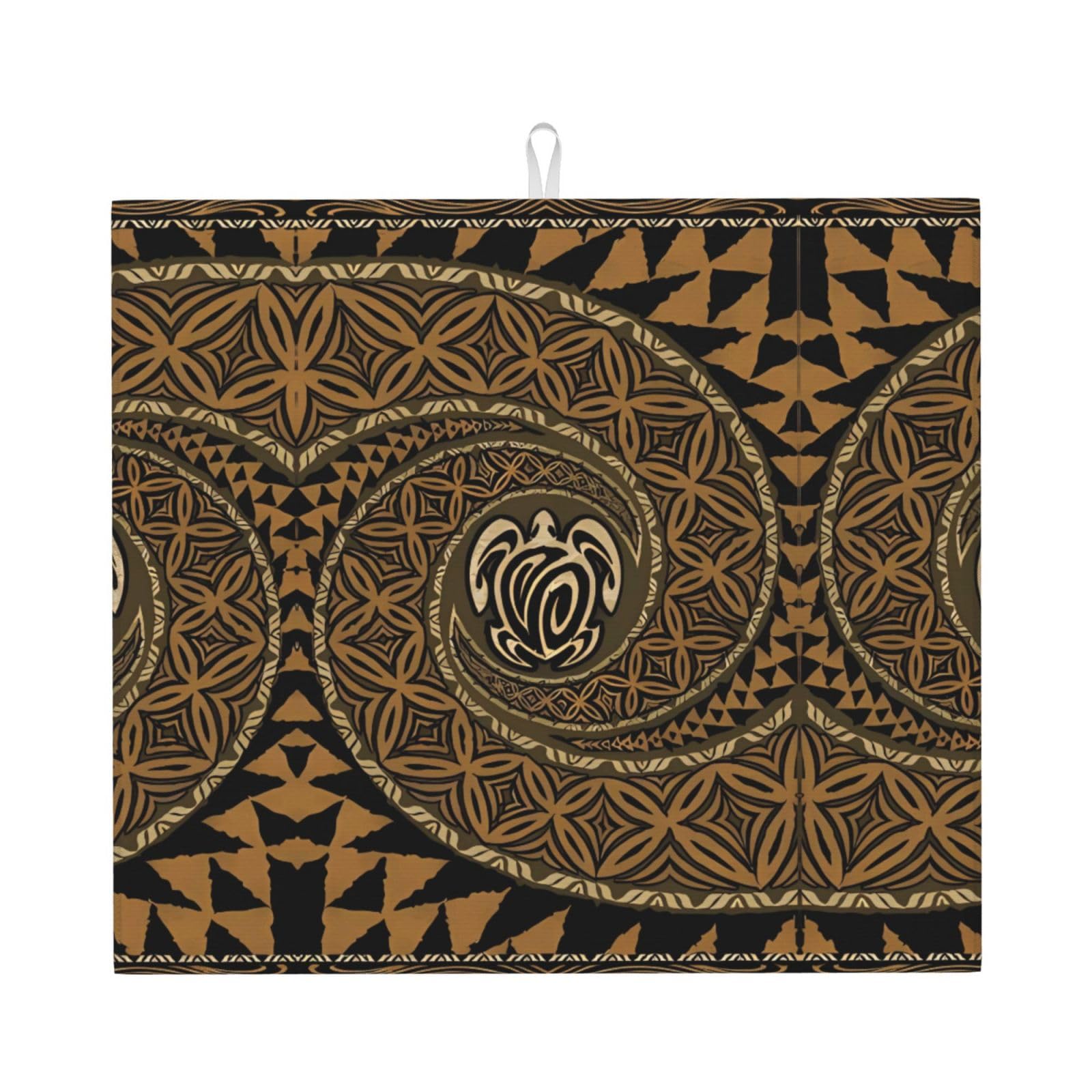 WHJSHOP Hawaiian Tapa Honu Turtle Prints Kitchen Drying Mat – Absorbent Dish Throw for Countertops, Quick-Dry Non-Slip Layer with Colorful Prints, Ideal Housewarming Gift