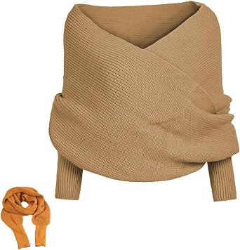 New Knitted Shawl Wrap with Sleeves - Winter Warm Sweater Scarf