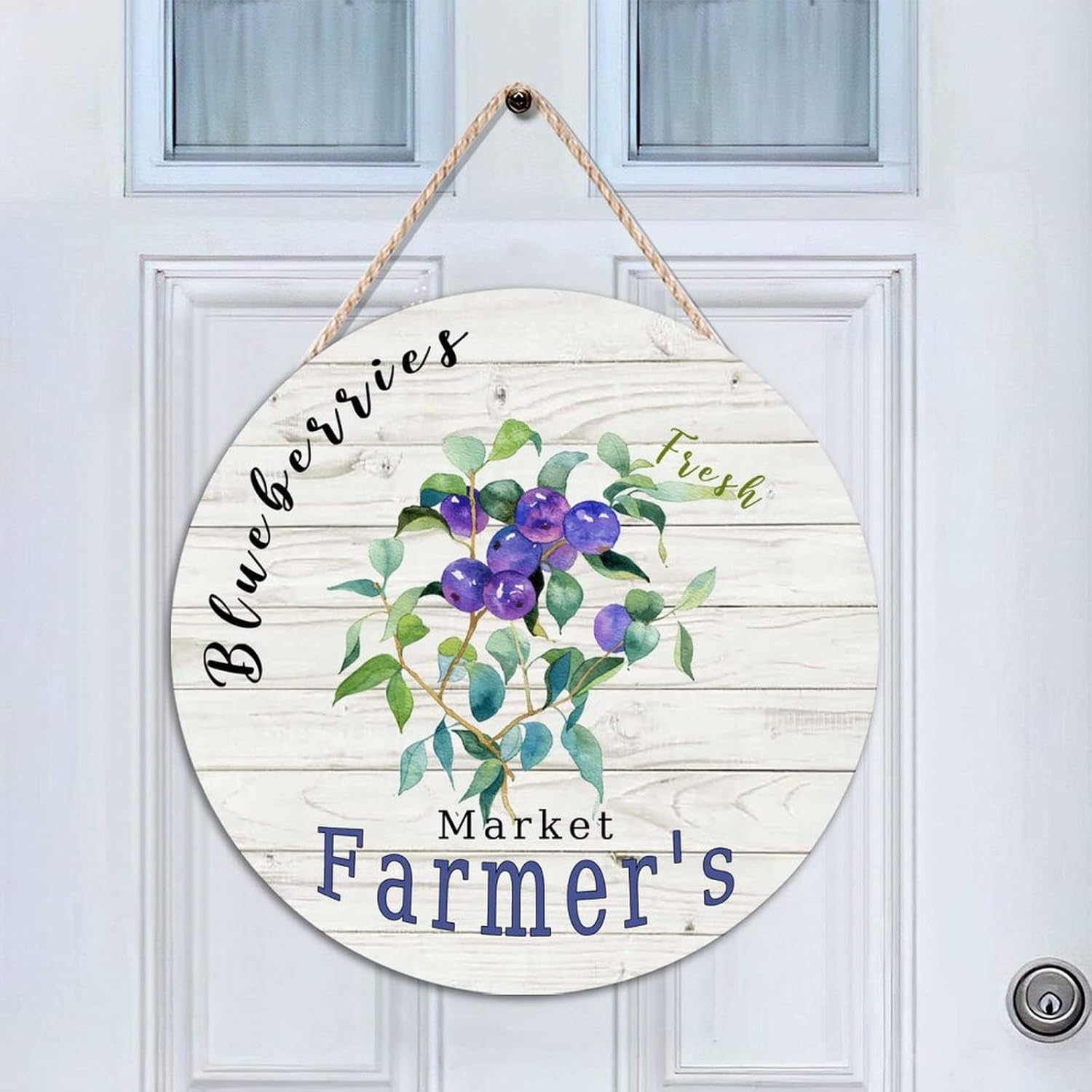 Vintage Fruit Blueberry Front Door Round Wood Sign, Vintage Wood Door Sign, 16x16in Retro Wall Hanging Sign Plaque Farmhouse Backyard Door Hanger Wall Decor Housewarming Gifts