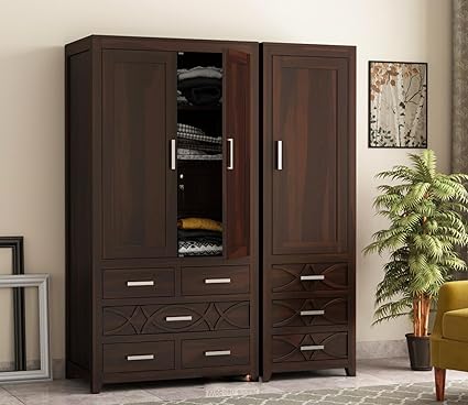 KARINA FURNITURE Wooden Wardrobe for Clothes | Sheesham Wood 8-Drawer Wardrobe with 7 Shelves & Locker Storage | Solid Wood Large Cupboard Almirah: Storage Cabinet for Your Living/Bedroom (Design 34)