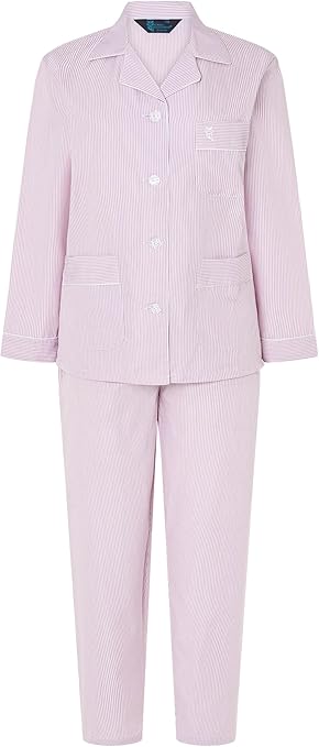 Pigiama Donna Cotone Popeline Classico - Giacca Con Bottoni E Pantalone Vita Elastica - Foto 4