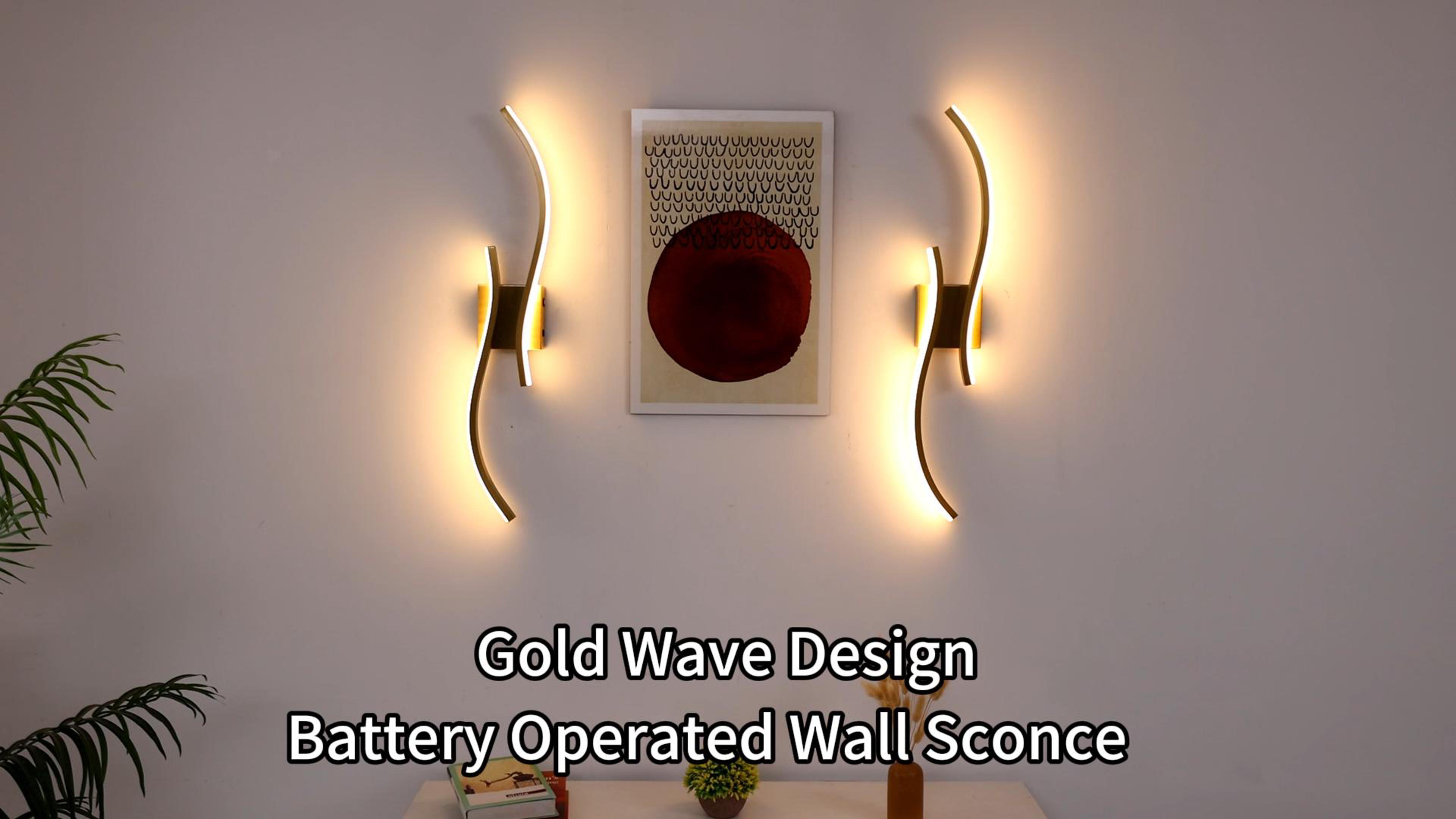 Image of CANEOE Battery Operated Wall Sconces with Remote Control, Rechargeable Dimmable Touch Wall Sconces Set of Two, 3000K-6500K LED Wireless Wall Light for Living Room Bedroom Hallway,31.5inch(Gold)