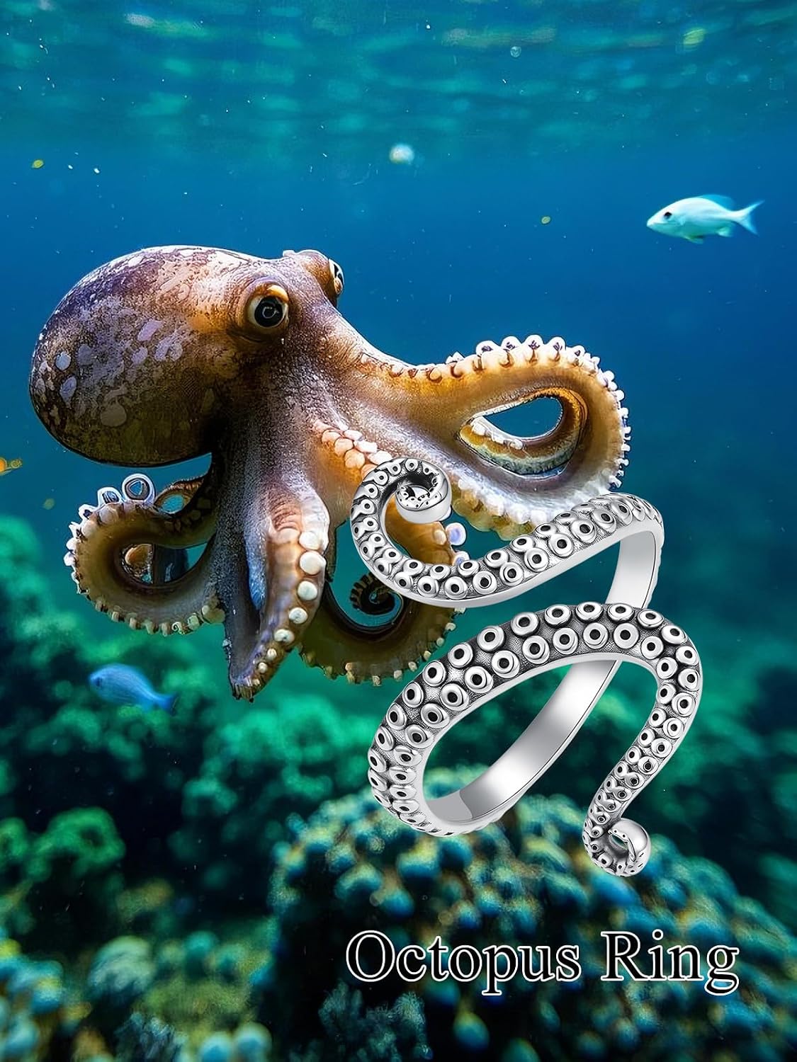 Ocean Open Ring 925 Sterling Silver Orca/Killer Whale/Shark/Manta Ray Adjustable Ring Animal Lovers Jewelry Ocean Gift for Friend/Daughter/Mother, Size 7