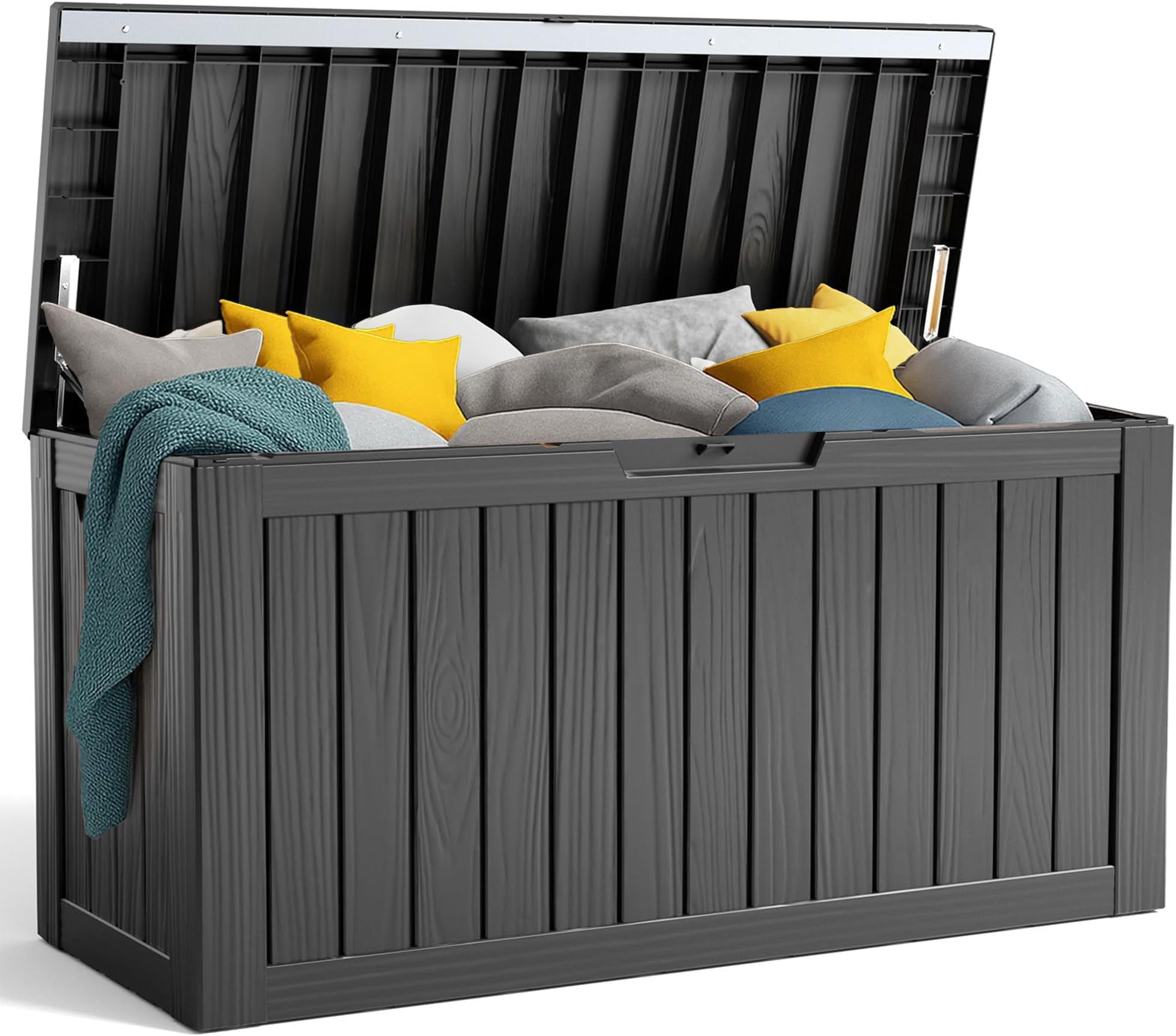80 Gallon Resin Deck Box, Lockable Patio Storage Box for Furniture, Garden Tools and Toys Storage, Waterproof Outside Storage Box - Black