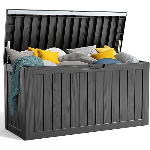 80 Gallon Resin Deck Box, Lockable Patio Outdoor Storage Box for Furniture, Garden Tools and Tools Storage, Waterproof Outside Storage Box - Black