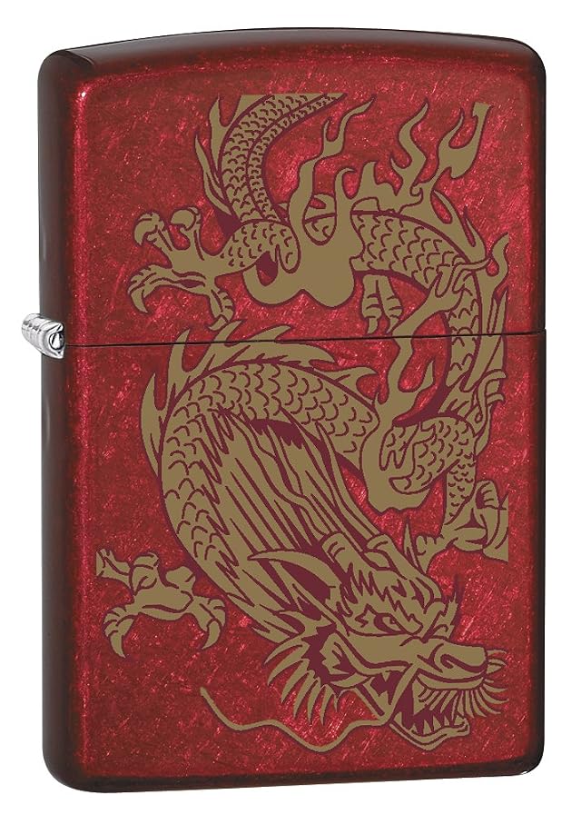 Zippo Lighter Golden Dragon - Candy Apple Red 79095