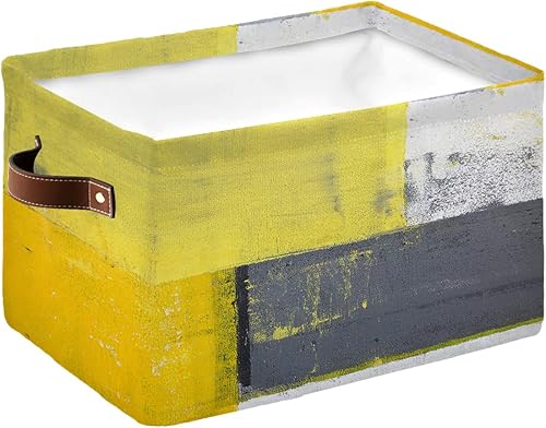 Yellow Grey Storage Basket for Organizing Shelves, Collapsible Storage Bins Boxes with Handle, Modern Oil Painting Geometric Abstract Art Aesthetics