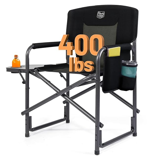 TIMBER RIDGE Aluminum Oversized Camping Chair Lightweight Portable Directors Chair with Side Table Detachable Side Pocket for Outdoor