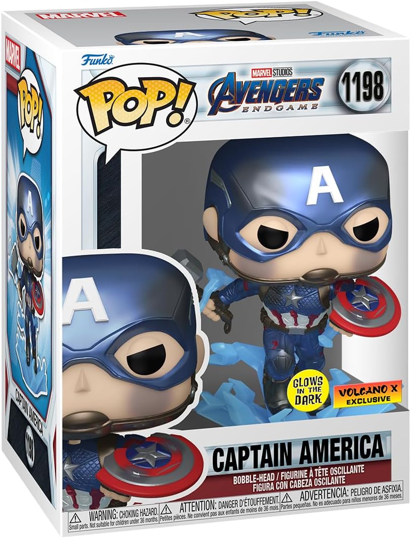 POP! Marvel Avengers Endgame Captain America with Broken Shield & Mjolnir (Glow in The Dark & Metallic), Exclusive