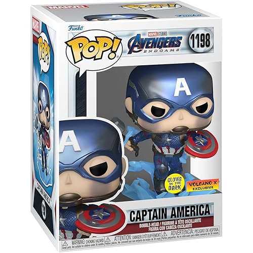 Funko POP! Marvel Avengers Endgame Captain America with Broken Shield & Mjolnir (Glow in The Dark & Metallic), Exclusive
