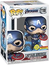 Funko POP! Marvel Avengers Endgame Capitán América con Escudo Roto y Mjolnir (Resplandeciente en la Oscuridad y Metálico), Exclusivo
