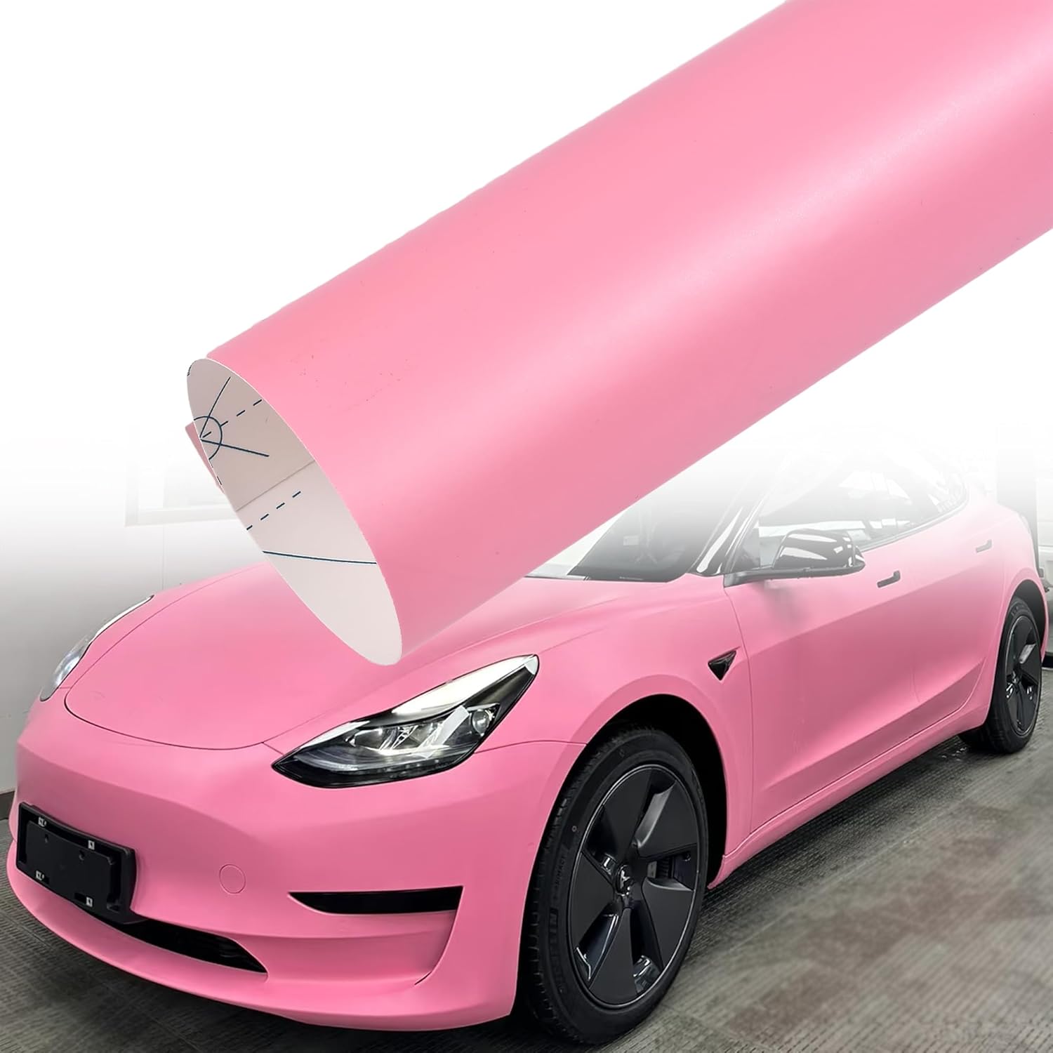 Matte Pink Car Vinyl Wrap Film Charming Pink Satin Finish Self Adhesive DIY Car Body Film for Vehicle Interior Exterior Decoration, 59.84" x 23.62"