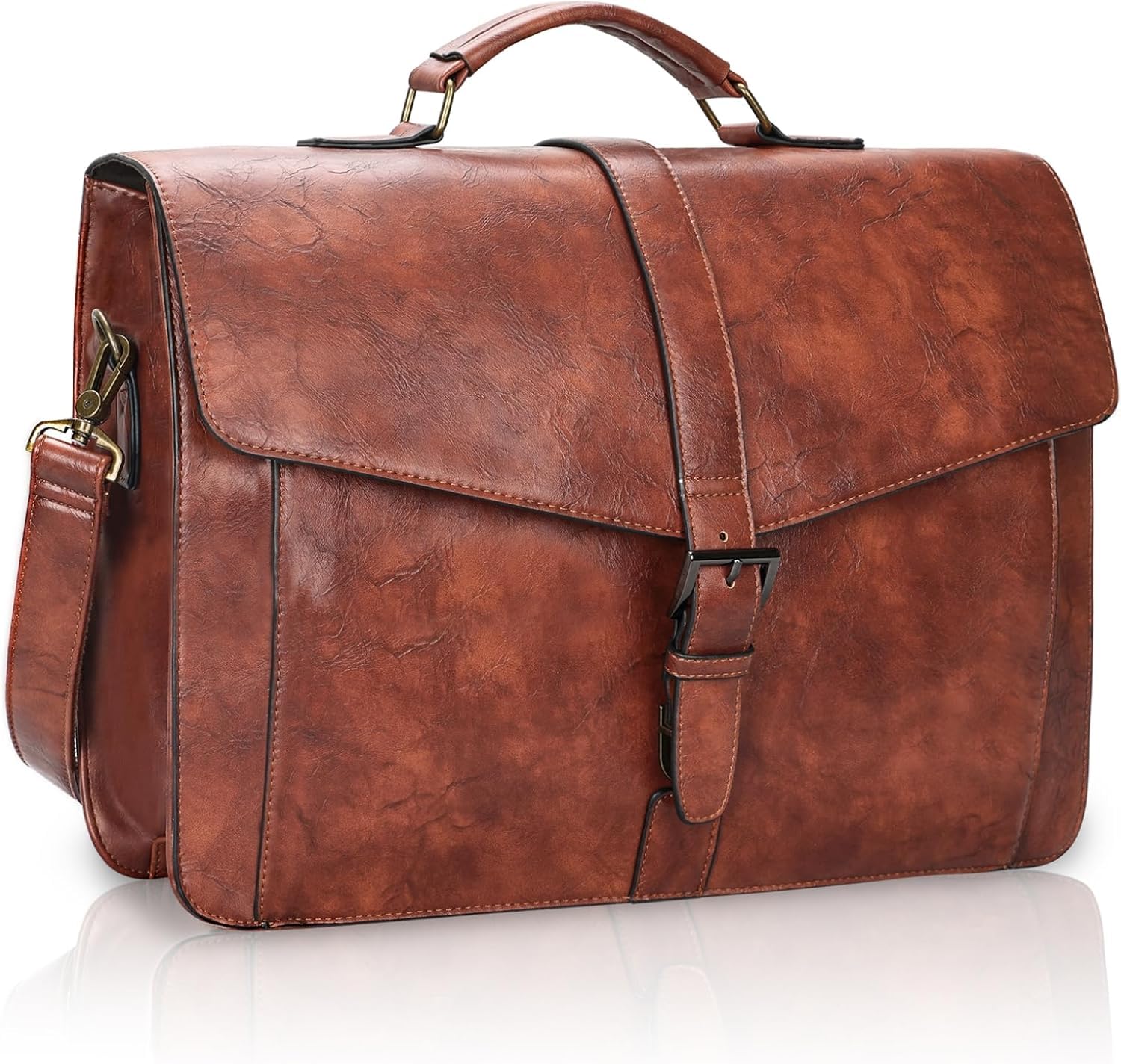 Estarer Mens PU Leather Briefcase Large Laptop Satchel Messenger Shoulder Bag for Work Business Office - Christmas Gifts For Him
