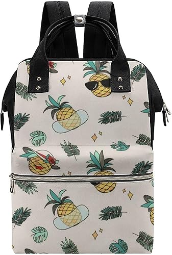 Miniatura 1 de Bolsa de pañales con estampado de piña para mujer, mochila de gran capacidad, impermeable, mochila de viaje para computadora portátil