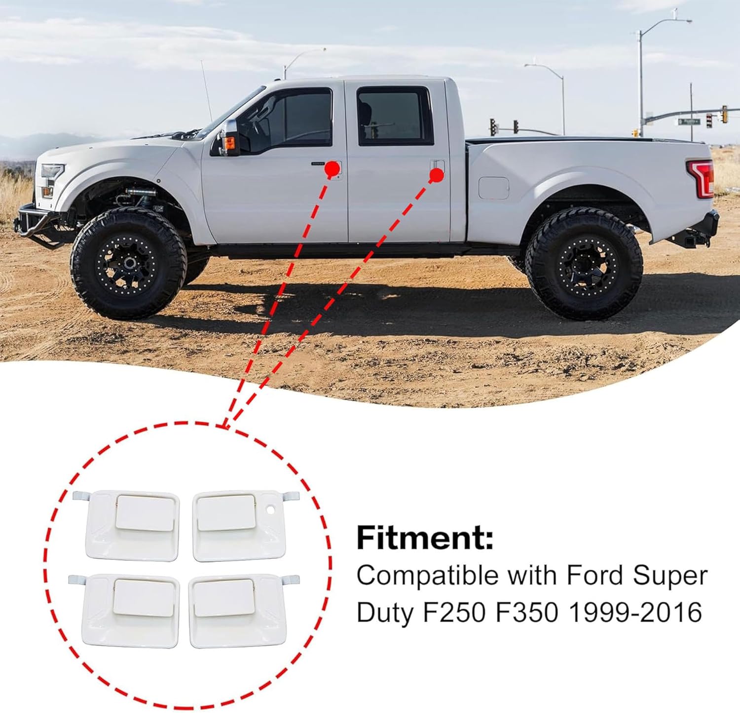 GXARTS 4 Pcs White Exterior Door Handle 7C3Z2522405AA F81Z2626601AAB F81Z2626601AAB Compatible with Ford F250 F350 Pickup Truck 1999-2016 Front Rear and Left Right Outside Door Handles Oxford