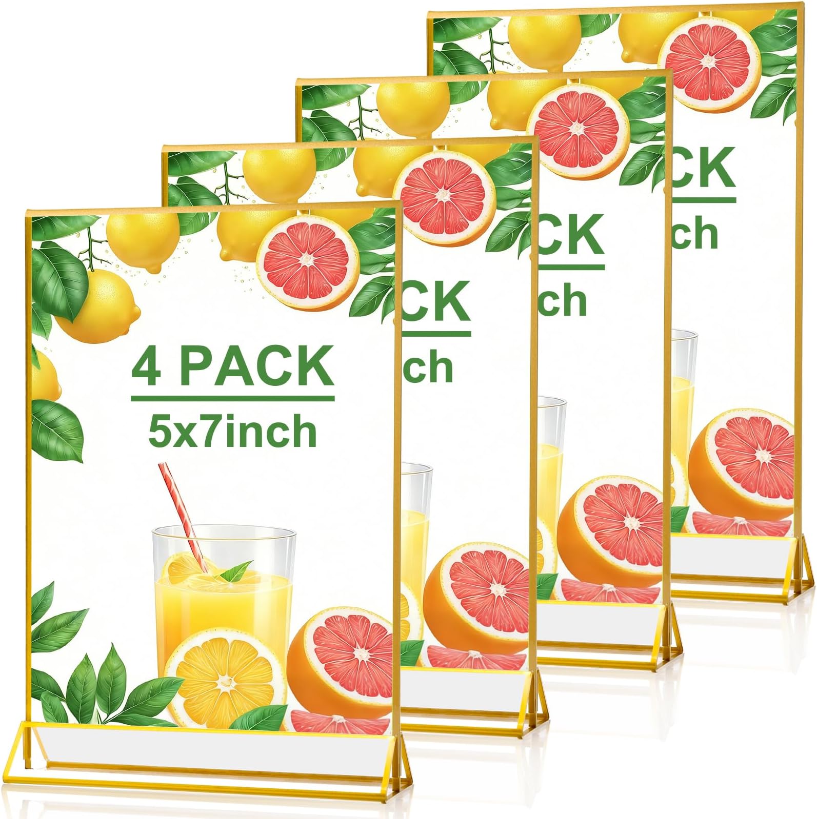 5x7 Acrylic Sign Holder, 4 Pack Double-Sided Clear Display Stand, Table Top Picture Frame for Wedding Table Numbers, Restaurant Menus, Flyers & Office Photo Display