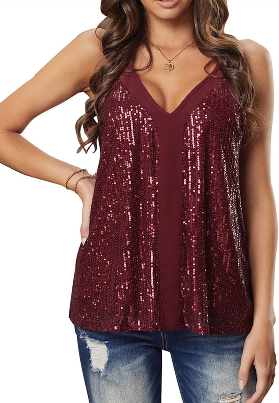 lime flare Women Sexy Sparkle All Over Sequin Cami Tank Tops - Image 2