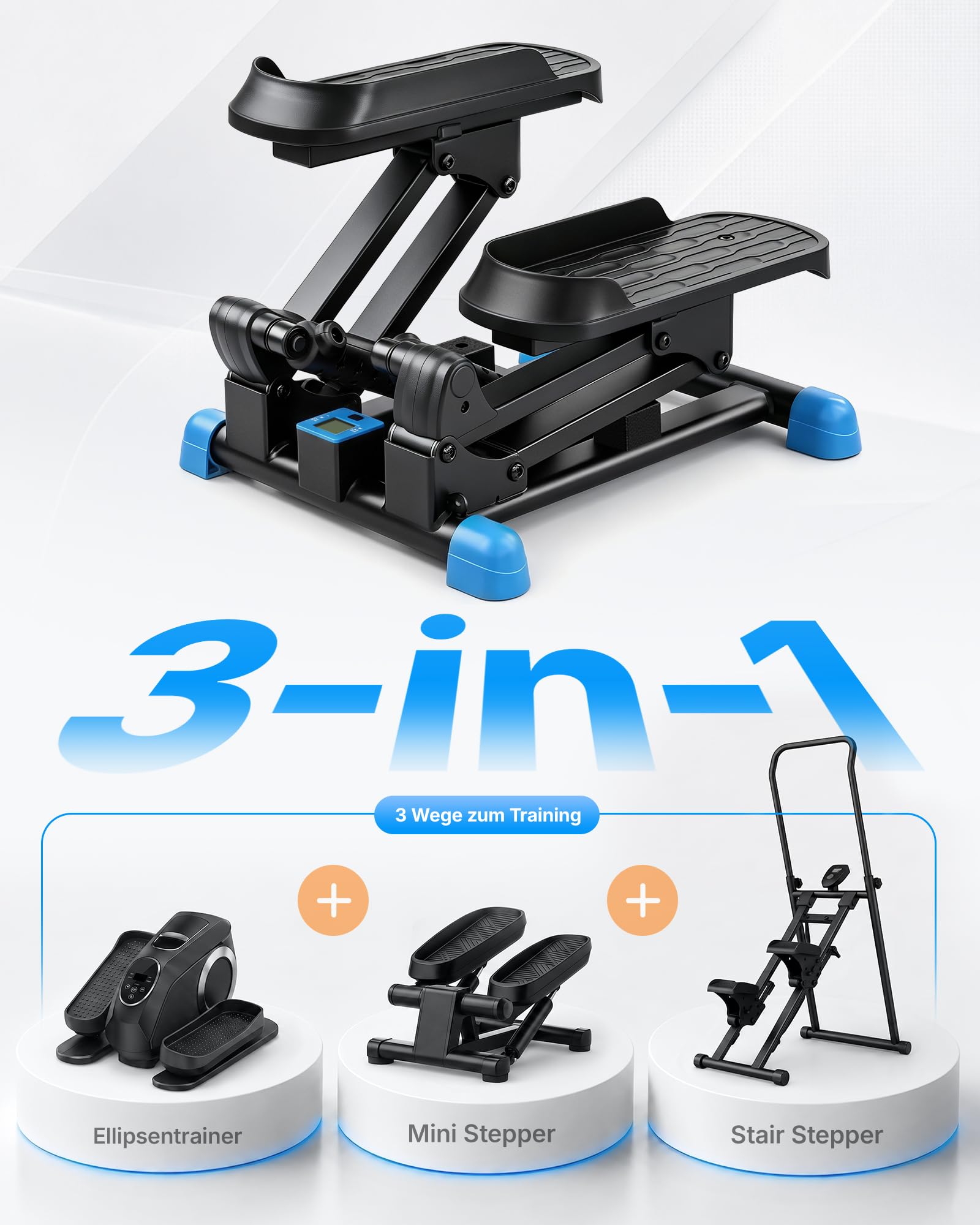 MERACH 3-in-1 Mini-Stepper für Zuhause Mit großer Schritt & Dämpfung | 6X Stärkeres Brennen Mit 12" Stufenhöhe & Power Ropes für Ganzkörper-Training, leiser Stair Stepper Mit LCD Display,MAX 150KG