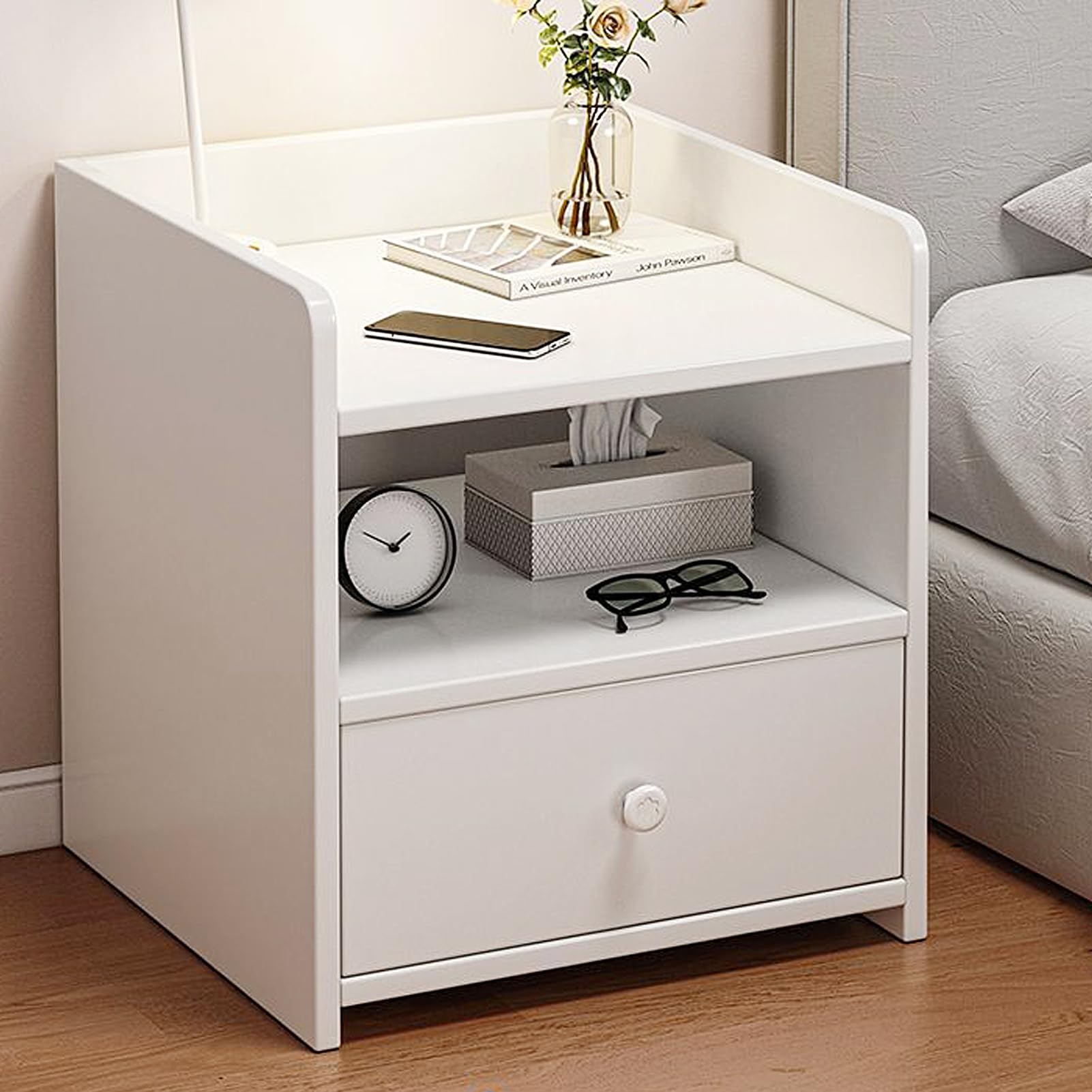 Beauenty Bedside Table Wood End Table Side Tables Bedside Storage Cabinet Nightstand With Drawer for Bedroom Living Room Dormitory Easy Assembly (Style 2)