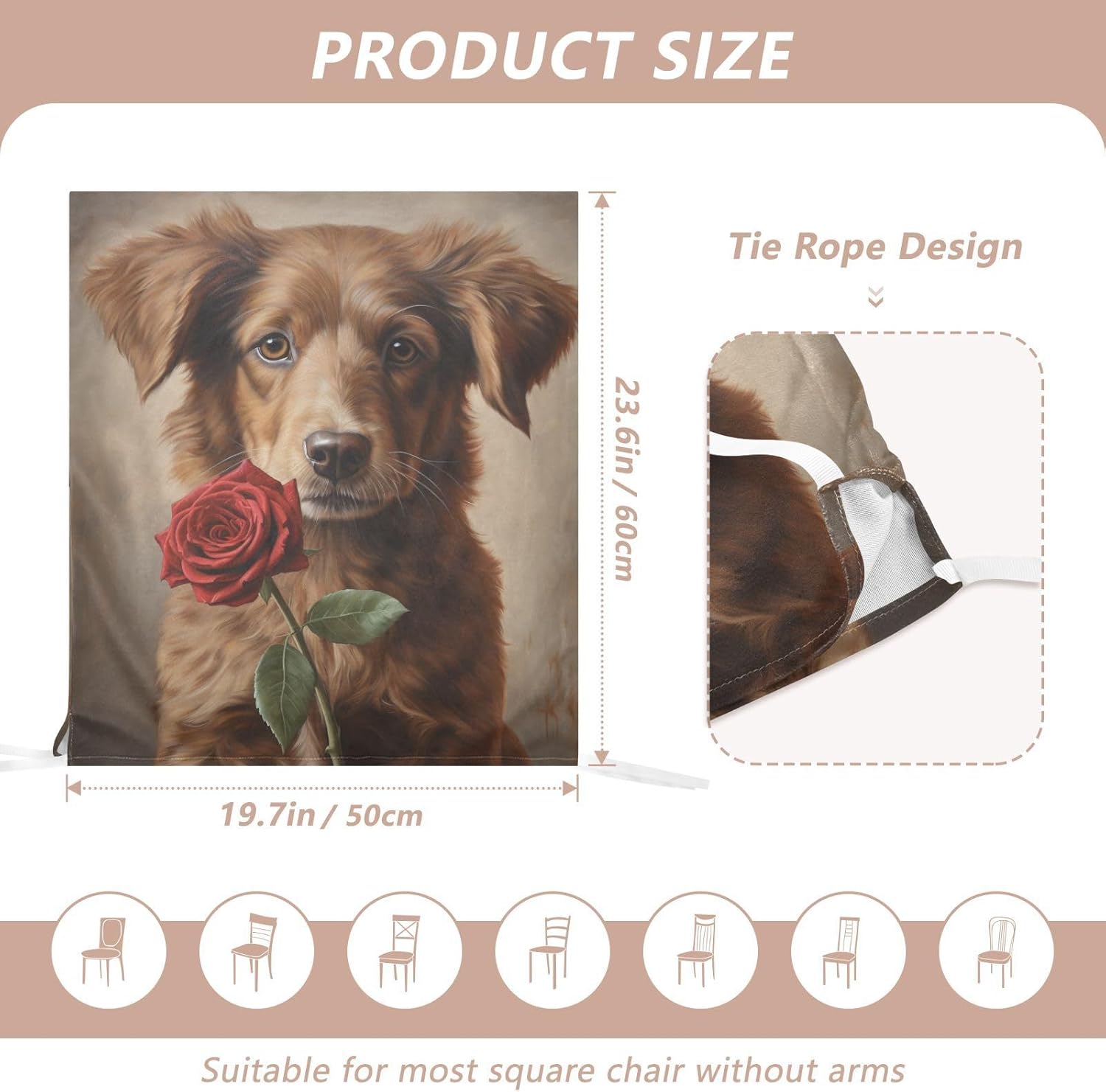 ALAZA Dog and Rose Flower Chair Back Cover Set of 6, Washable Reusable Removable Chair Slipcovers Decorative Chair Cover for Home Kitchen Wedding Party