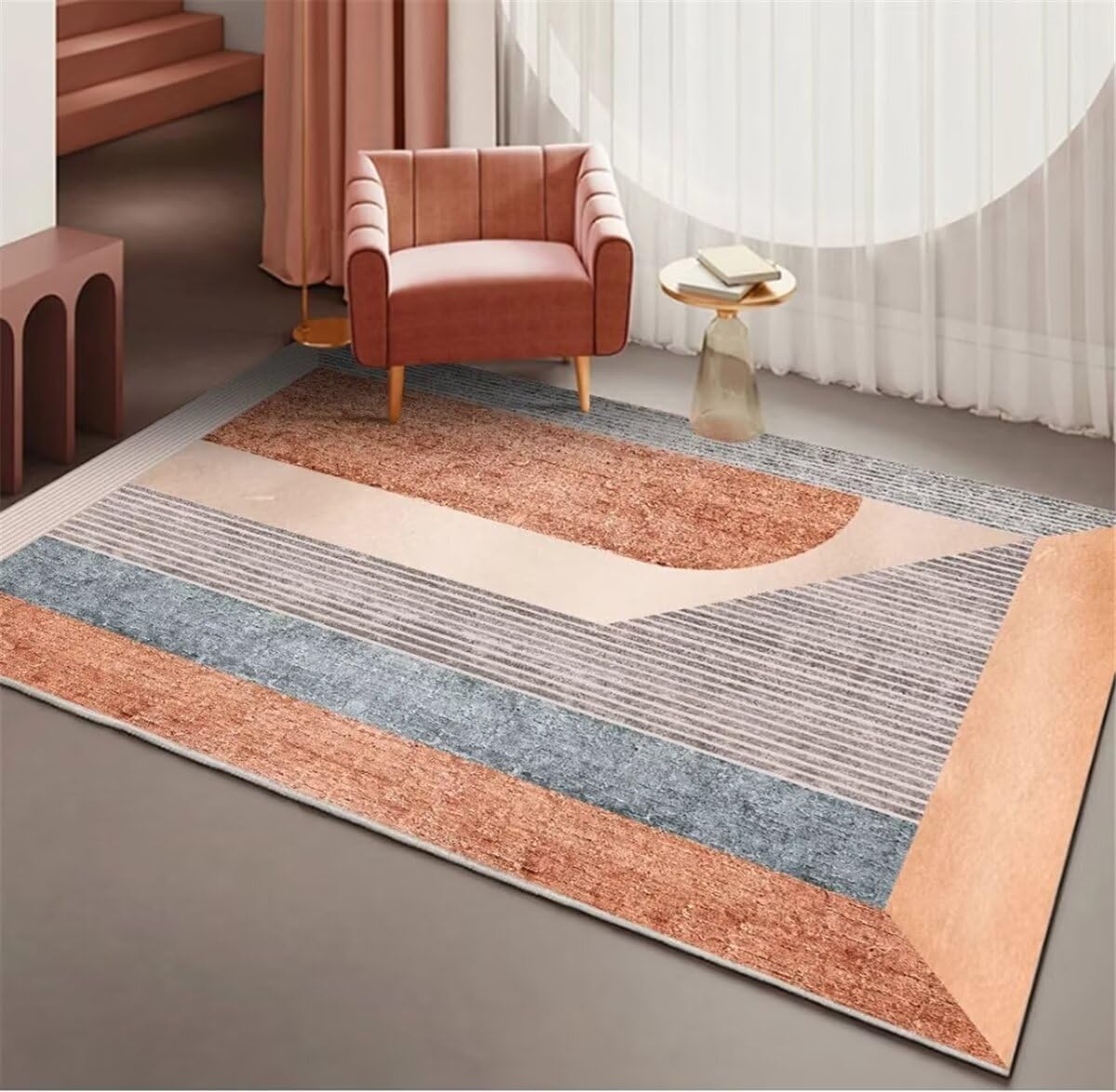 Tapis de canapé géométrique bleu et orange pour un salon moderne