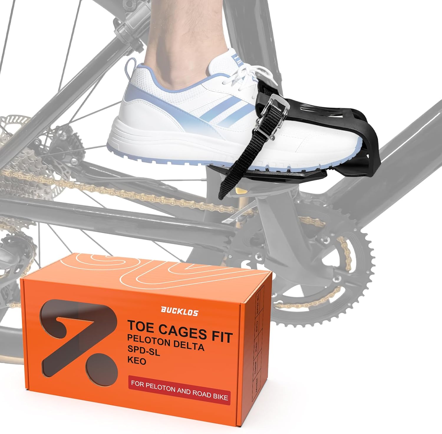 Bucklos Toe Caged adapters for Peloton Bike + - Pedals,Convert Shimano SPD-SL Look Delta Keo to Toe Cages Pedal with Strap Ride with Sneakers,Indoor Exercise Road Bike Accessories