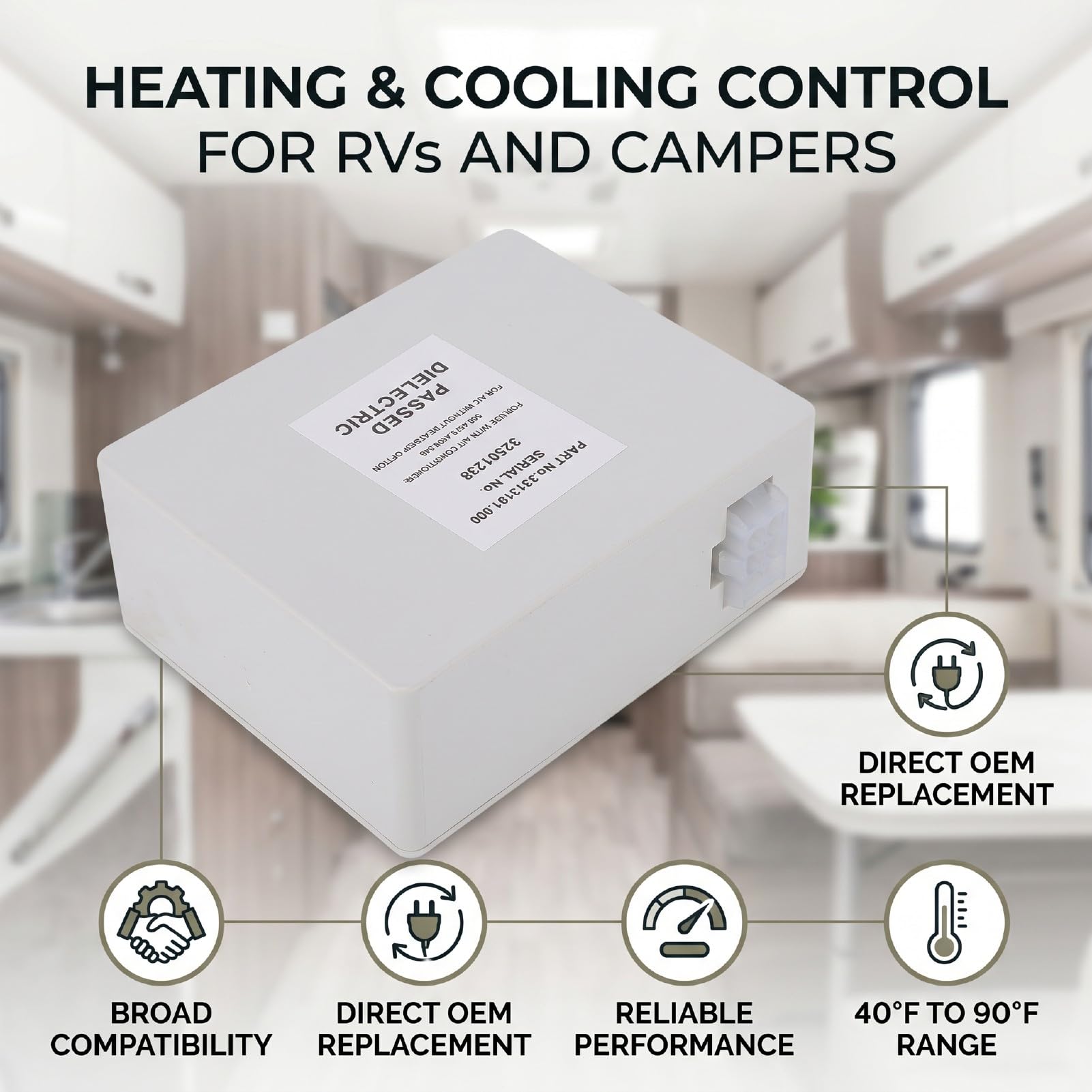 banapoy 3316230.000 Zestaw Termostatu ściennego do Jednostrefowego RV ze skrzynką przekaźnikową, Cyfrowy Termostat ścienny z Wyświetlaczem Heat Cool, do Klimatyzatorów