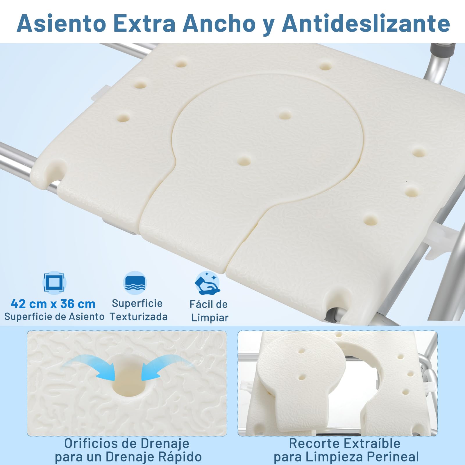 COSTWAY Banco de Baño Extraíble, Silla Ducha con Respaldo Ajustable en Altura con Asiento, Reposabrazos y Cinturón de Seguridad, Banco para Bañera Antideslizante para Ancianos y Discapacidadas