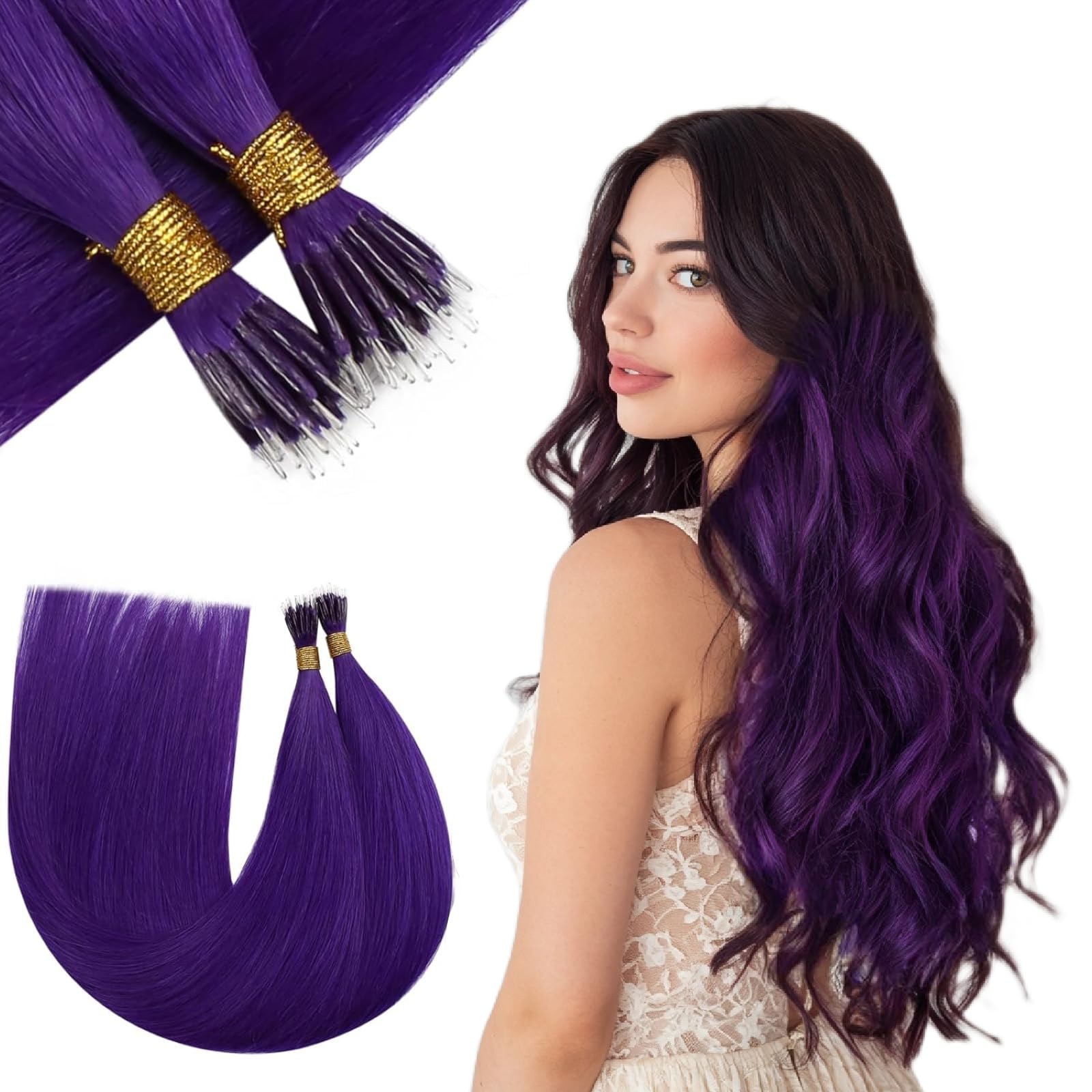 RUNATURE 18 Inch Nano Hair Extensions Real Human Hair Black Balayage Brown Nano Beads Hair Extensions Real Human Hair Ombre Blonde Invisible Straight Remy Nano Rings Hair 50g 50s #1b/4/27 — view 13