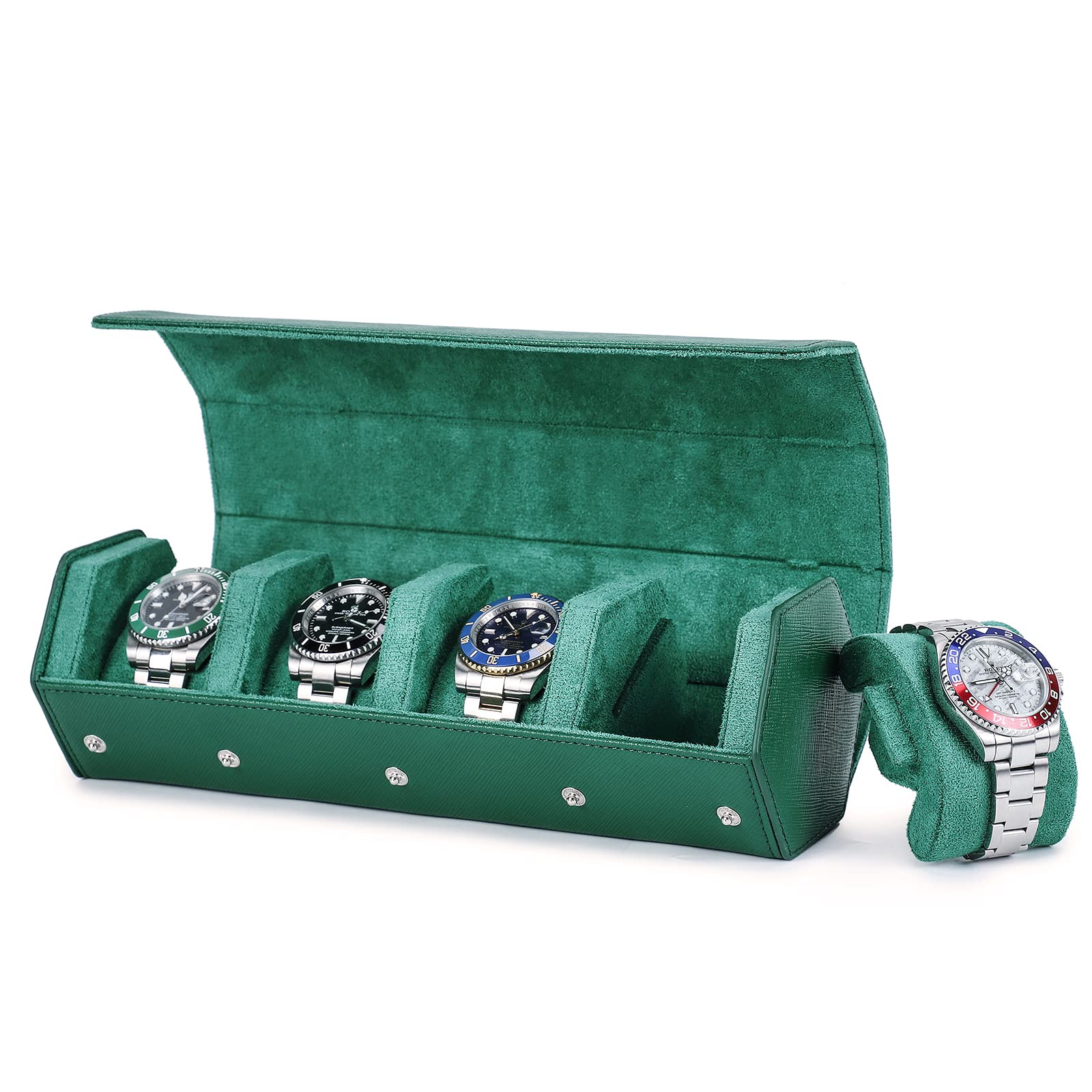 Hiram Hexagonal Watch Case, Genuine Leather Box for 4 Watches, Travel Box, Watches, Storage Box, Protective Wrist Watch Organiser