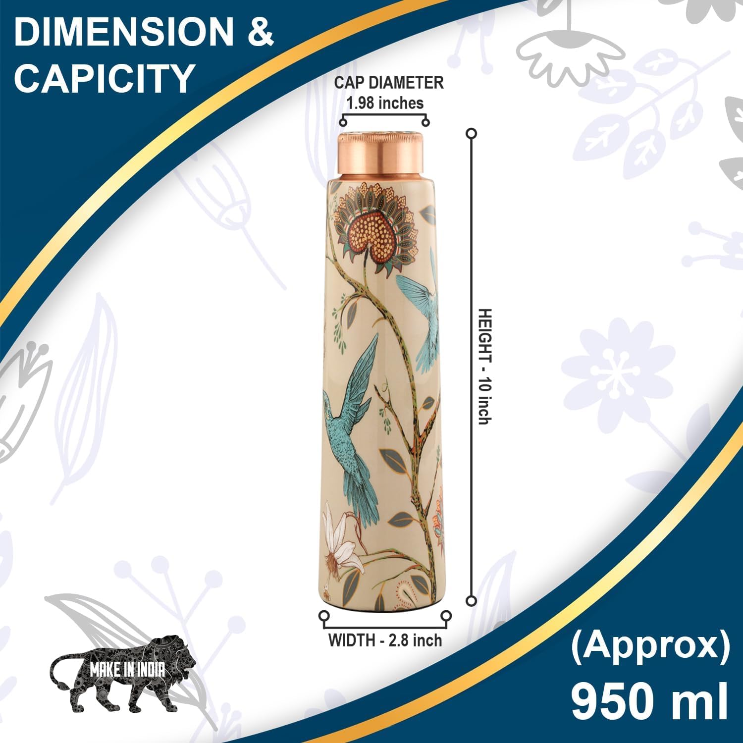 EthenicIndian Pure Copper Water Bottles 950 ML | Set of Handmade, Joint-Free Copper Water Bottles | Copper Hammered and Plain Water Bottle Set | Leak-Proof Ayurvedic Copper Water Bottle