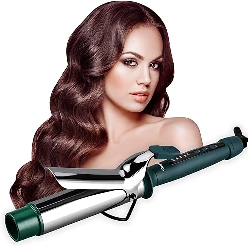 CkeyiN 40mm Curling Tongs, Professional Ceramic Tourmaline Curling Wand, Large Barrel Curling Iron with Spring Clip, Anti-Scald Insulated Tip Adjustable Temperature Hair Curler Iron for All Hair Types