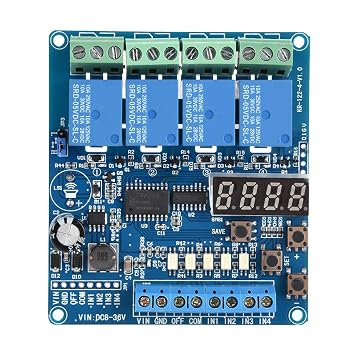 AUNMAS 4 Channel Multifunction Relay Board Module with Timer, DPDT Switch 8-36V DC, Adjustable Time Delay Relay for Industrial Automation Car Electronics