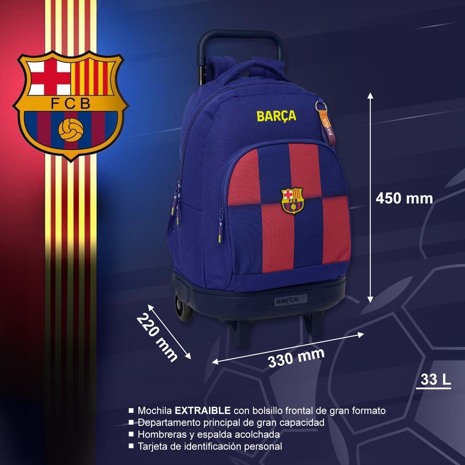 Safta FC Barcelona Rucksack, Unisex, verstellbare Griffe, leicht und bequem, ideal für Schule und Alltag, Barça-Rucksack, Unisex, Kinder