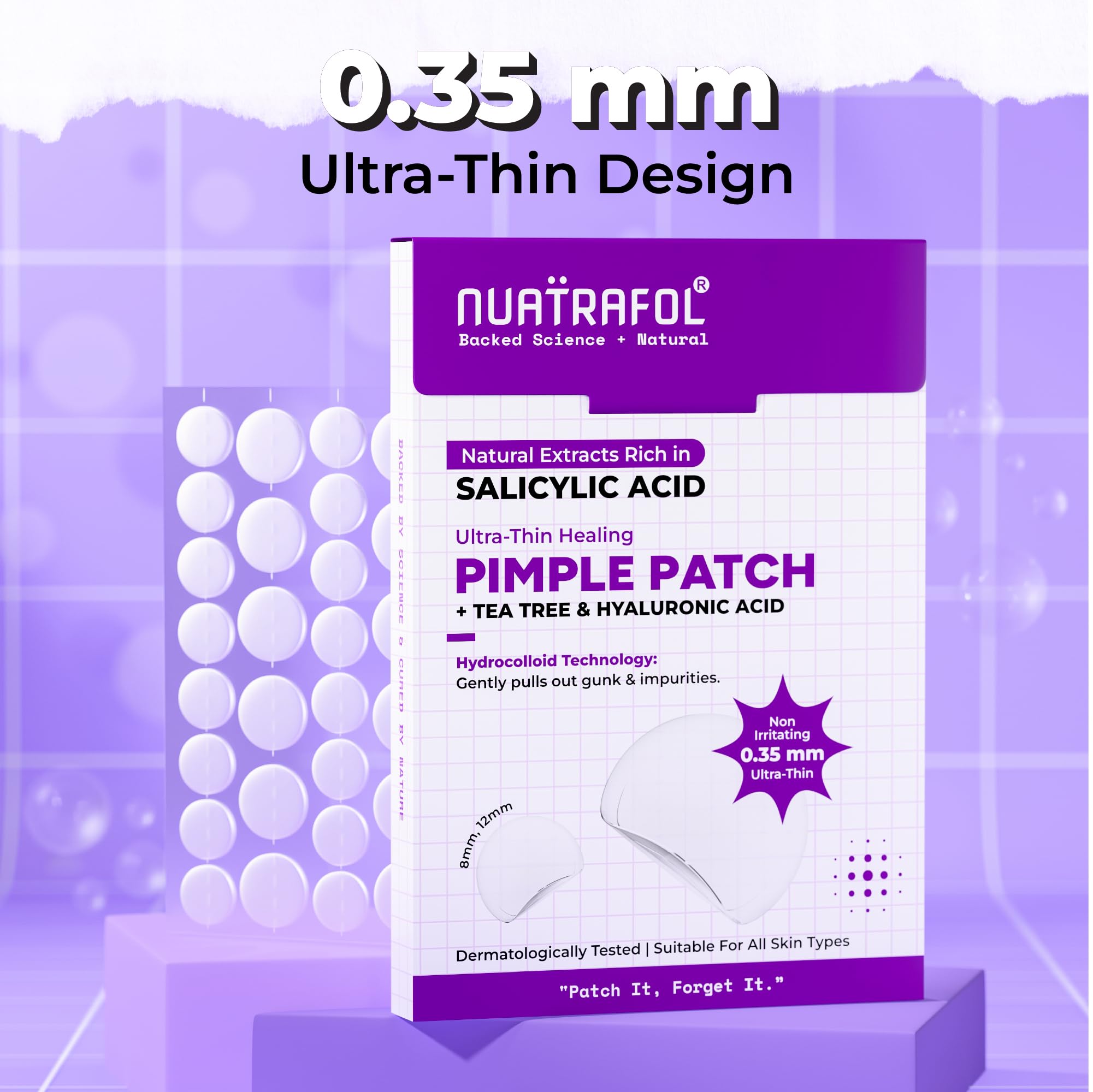 Ultra-Thin Hydrocolloid Pimple Patches β 72 Dots | with 2% Salicylic Acid, Tea Tree & Hyaluronic Acid | Waterproof Acne Spot Cover | Absorbs Pimple Overnight & Reduces Excess Oil | Suitable for All Skin Types